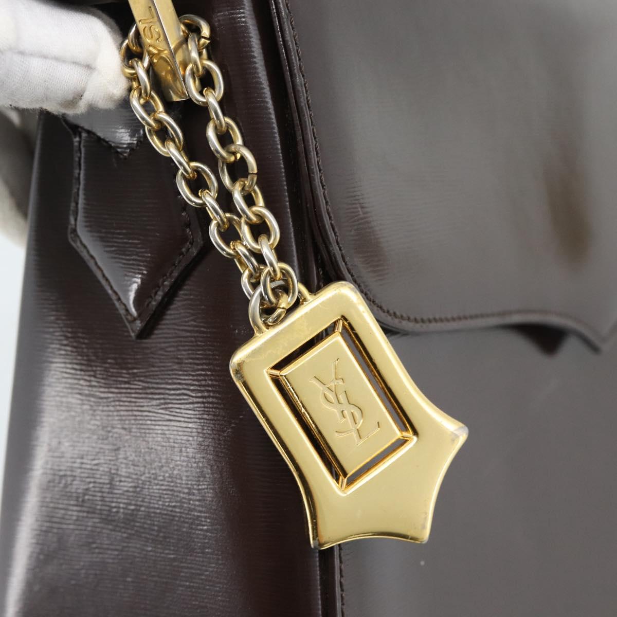 SAINT LAURENT Shoulder Bag Leather Brown Gold Auth ar14039