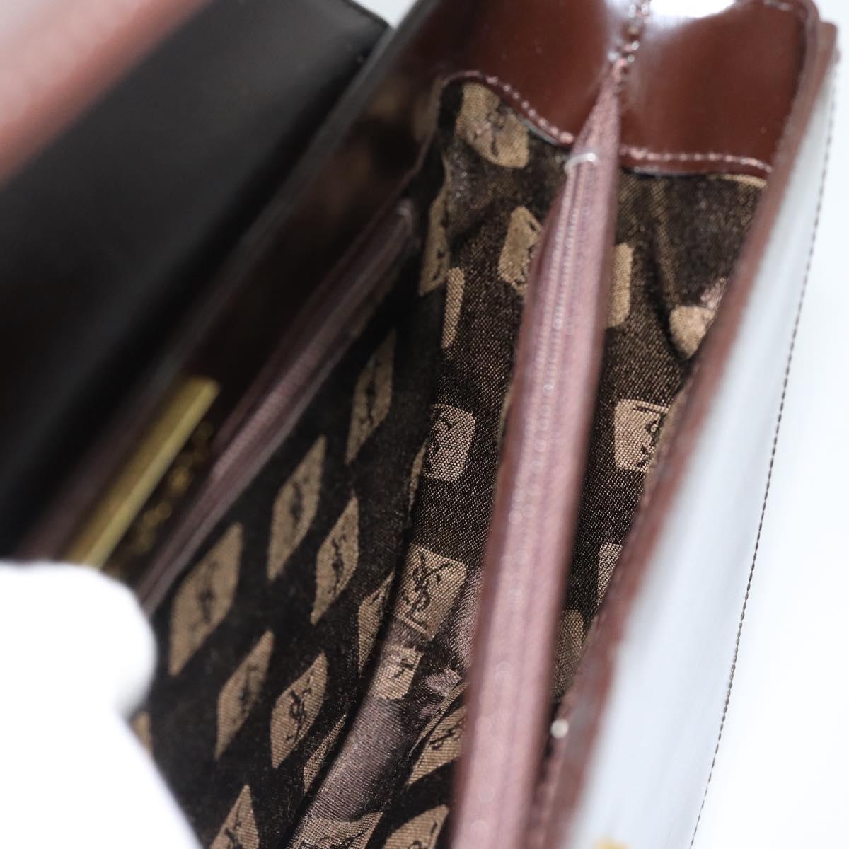 SAINT LAURENT Shoulder Bag Leather Brown Gold Auth ar14039