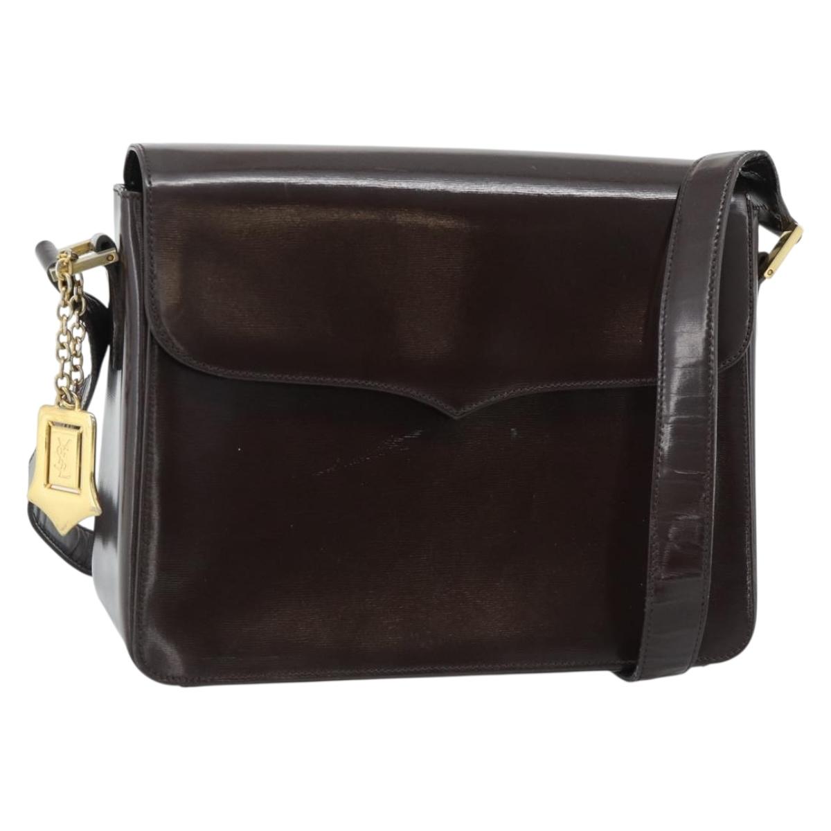 SAINT LAURENT Shoulder Bag Leather Brown Gold Auth ar14039