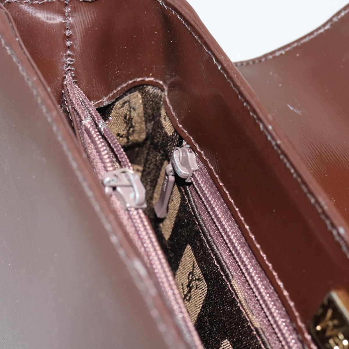 SAINT LAURENT Shoulder Bag Leather Brown Gold Auth ar14039