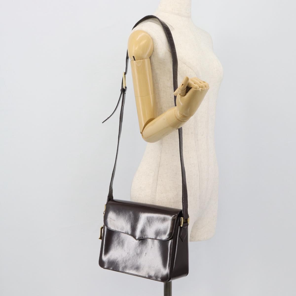 SAINT LAURENT Shoulder Bag Leather Brown Gold Auth ar14039