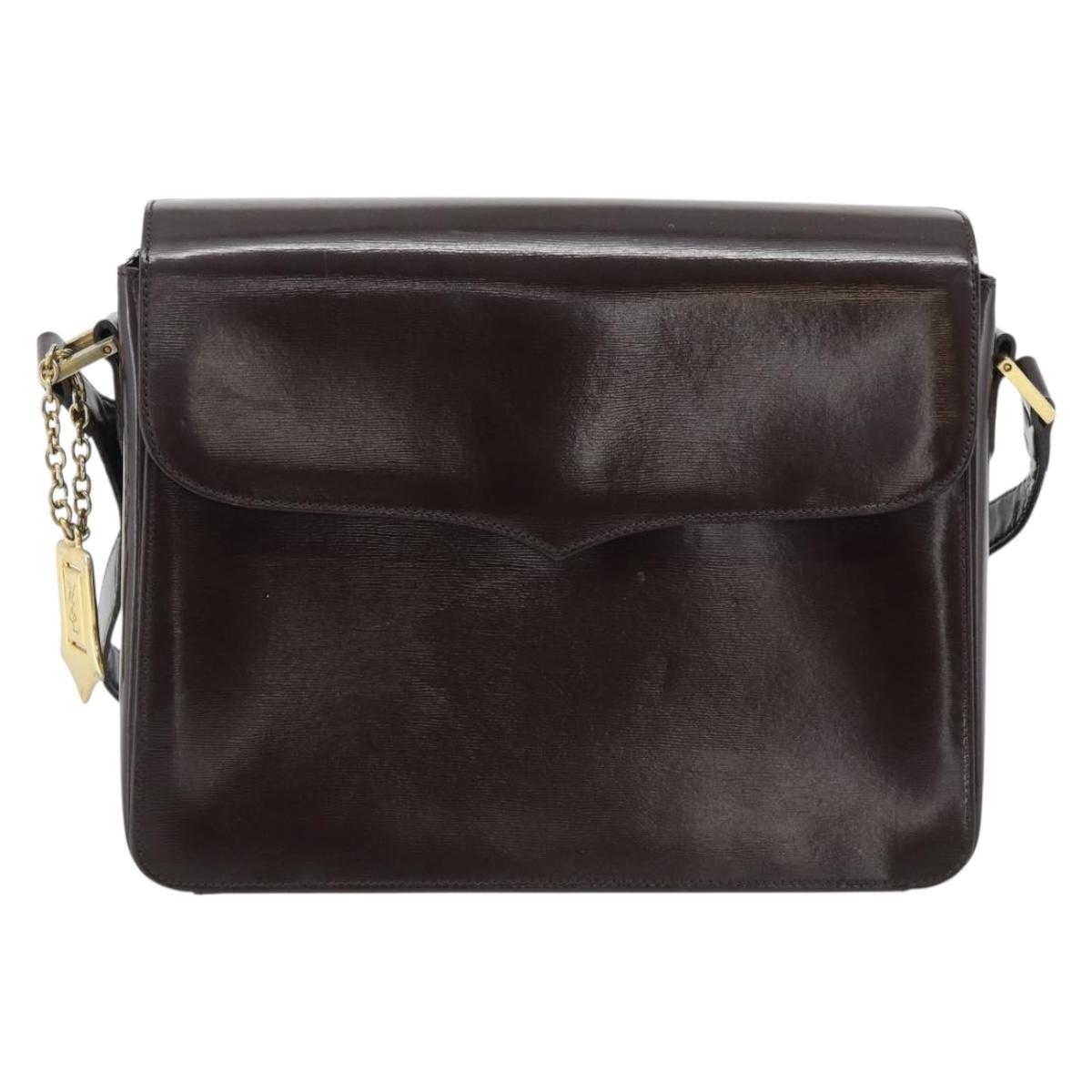 SAINT LAURENT Shoulder Bag Leather Brown Gold Auth ar14039