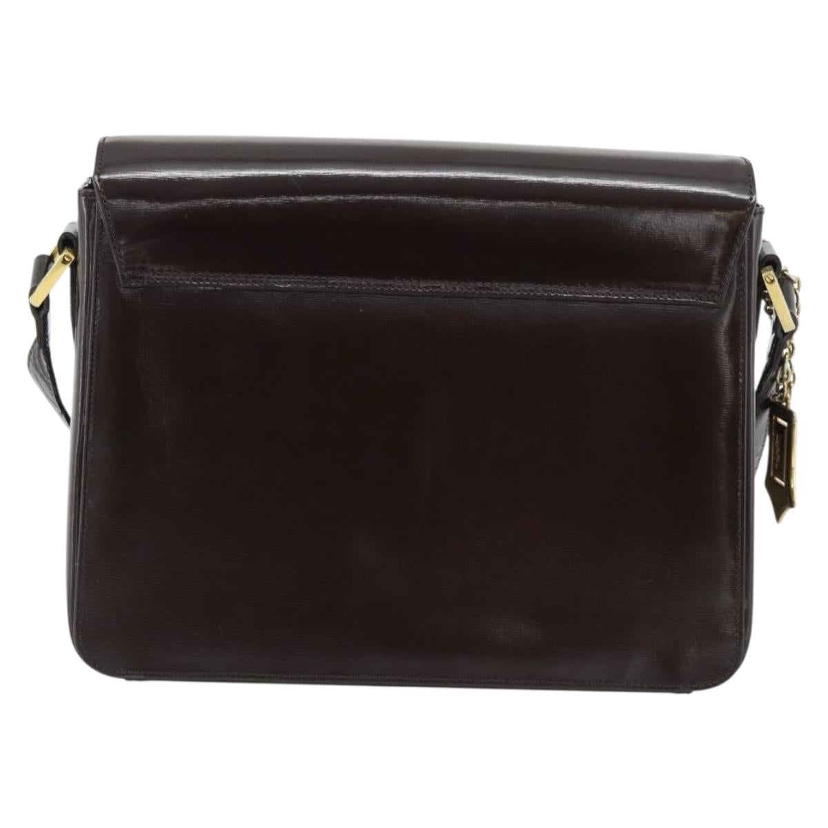 SAINT LAURENT Shoulder Bag Leather Brown Gold Auth ar14039