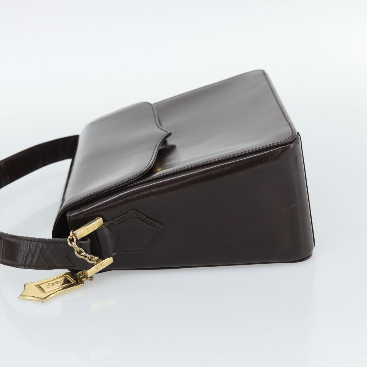 SAINT LAURENT Shoulder Bag Leather Brown Gold Auth ar14039