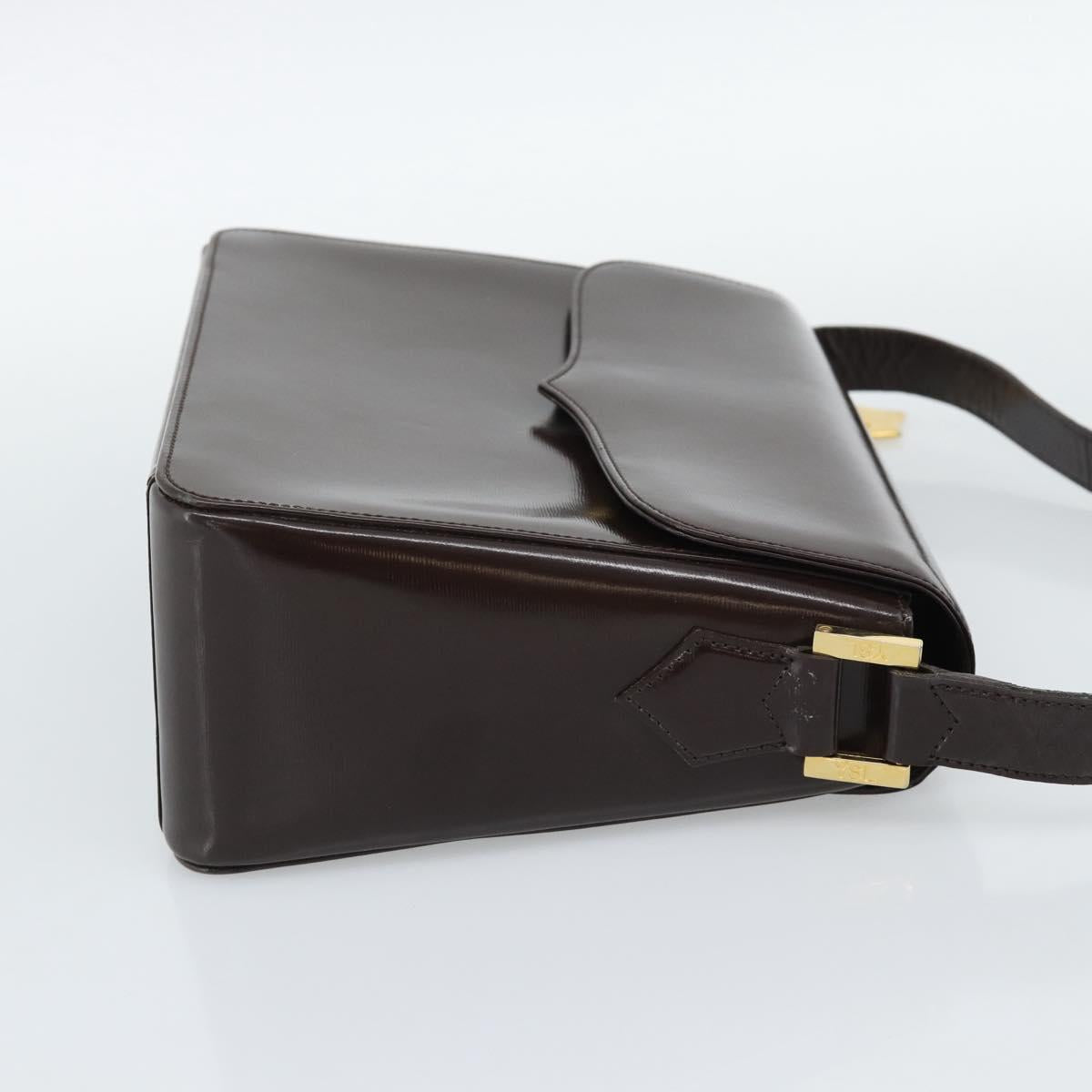 SAINT LAURENT Shoulder Bag Leather Brown Gold Auth ar14039
