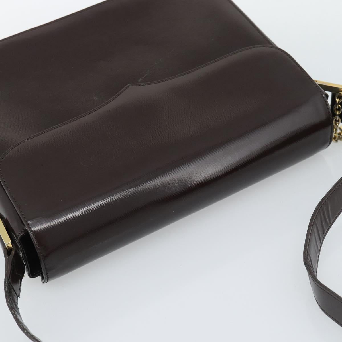 SAINT LAURENT Shoulder Bag Leather Brown Gold Auth ar14039