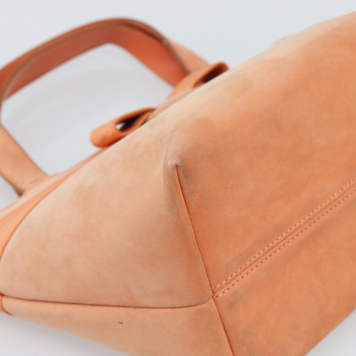 Salvatore Ferragamo Vala Hand Bag Suede Orange Auth ar14048