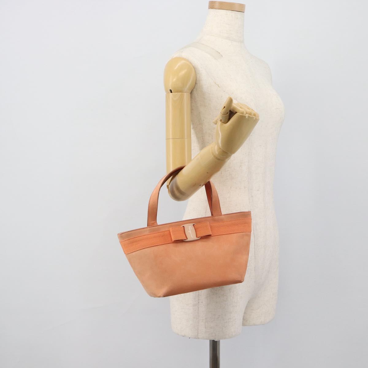 Salvatore Ferragamo Vala Hand Bag Suede Orange Auth ar14048