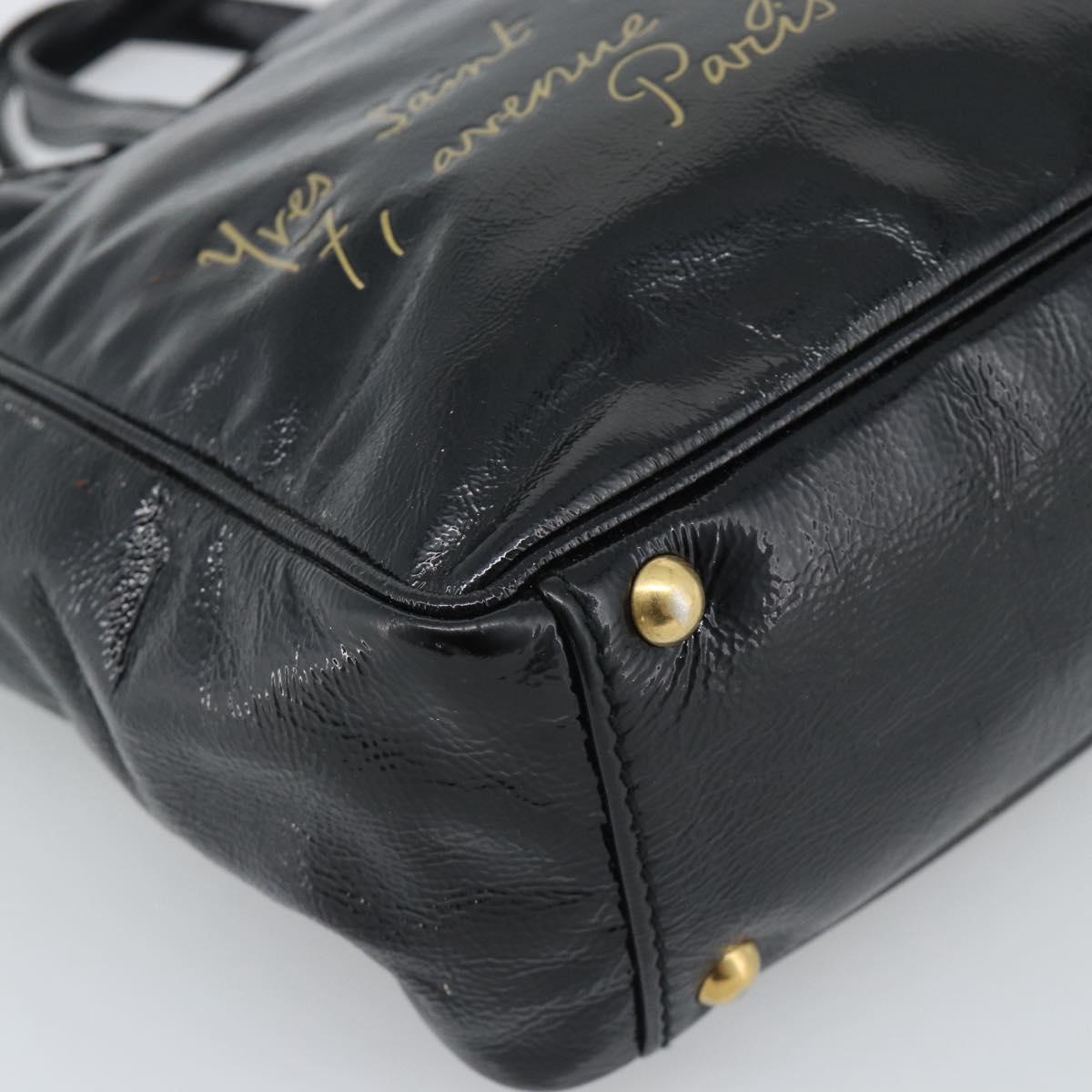 SAINT LAURENT Hand Bag Patent Black Gold 197699 Auth ar14049A