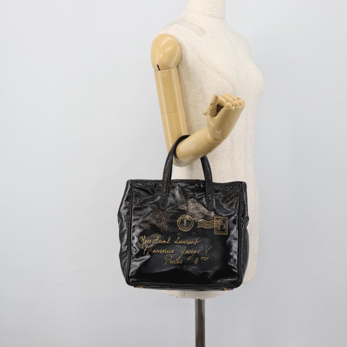 SAINT LAURENT Hand Bag Patent Black Gold 197699 Auth ar14049A