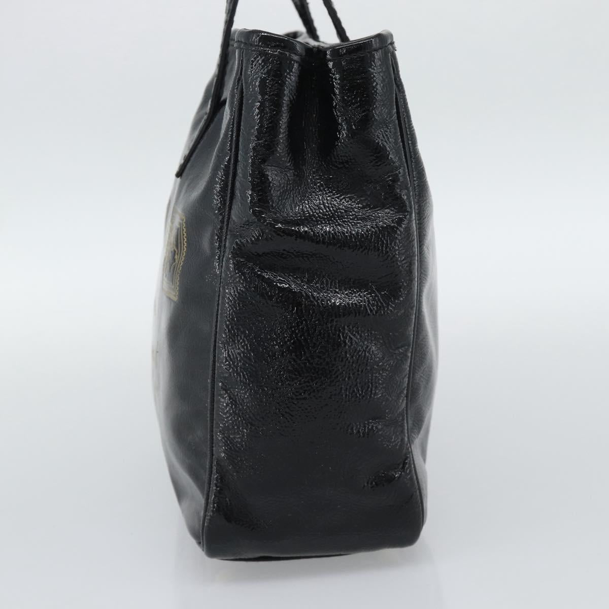 SAINT LAURENT Hand Bag Patent Black Gold 197699 Auth ar14049A