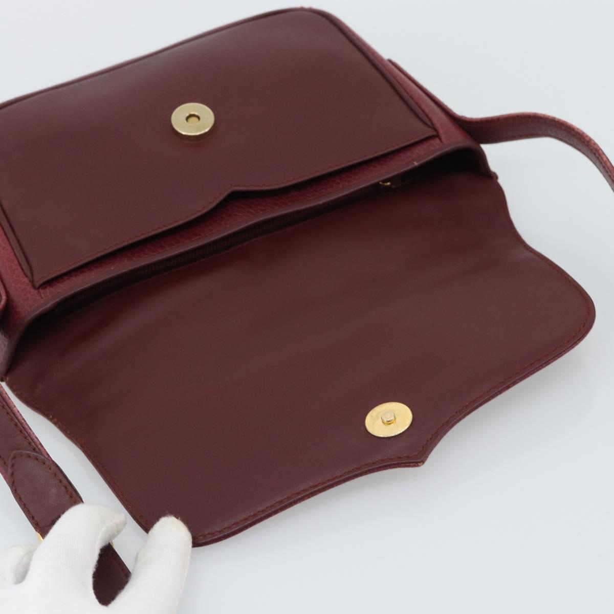 CARTIER Must Line Shoulder Bag Leather Bordeaux Gold Auth ar14050
