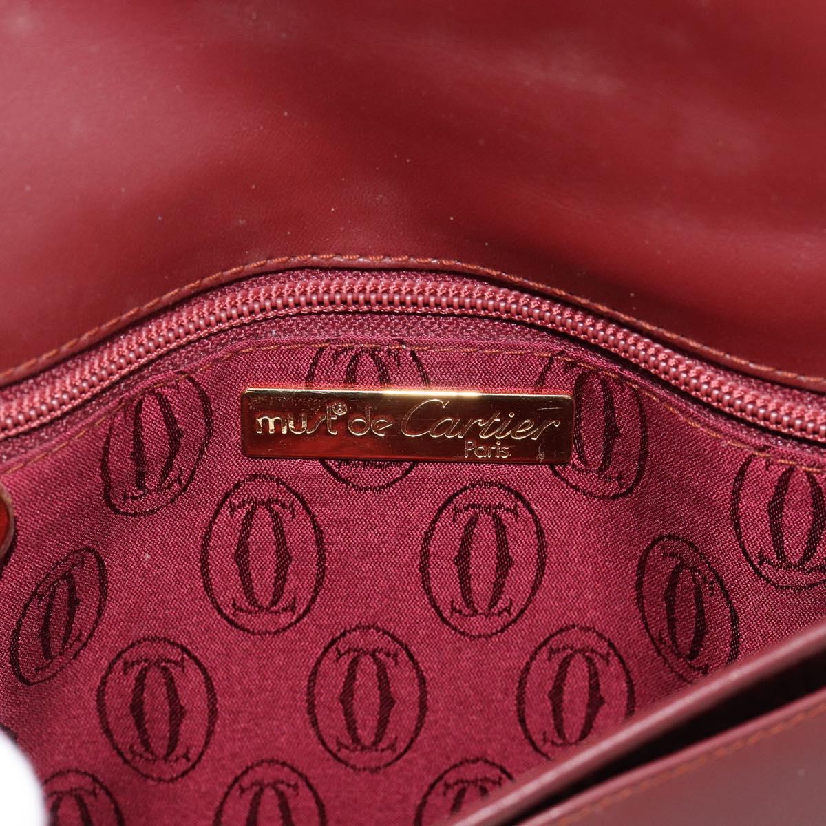 CARTIER Must Line Shoulder Bag Leather Bordeaux Gold Auth ar14050