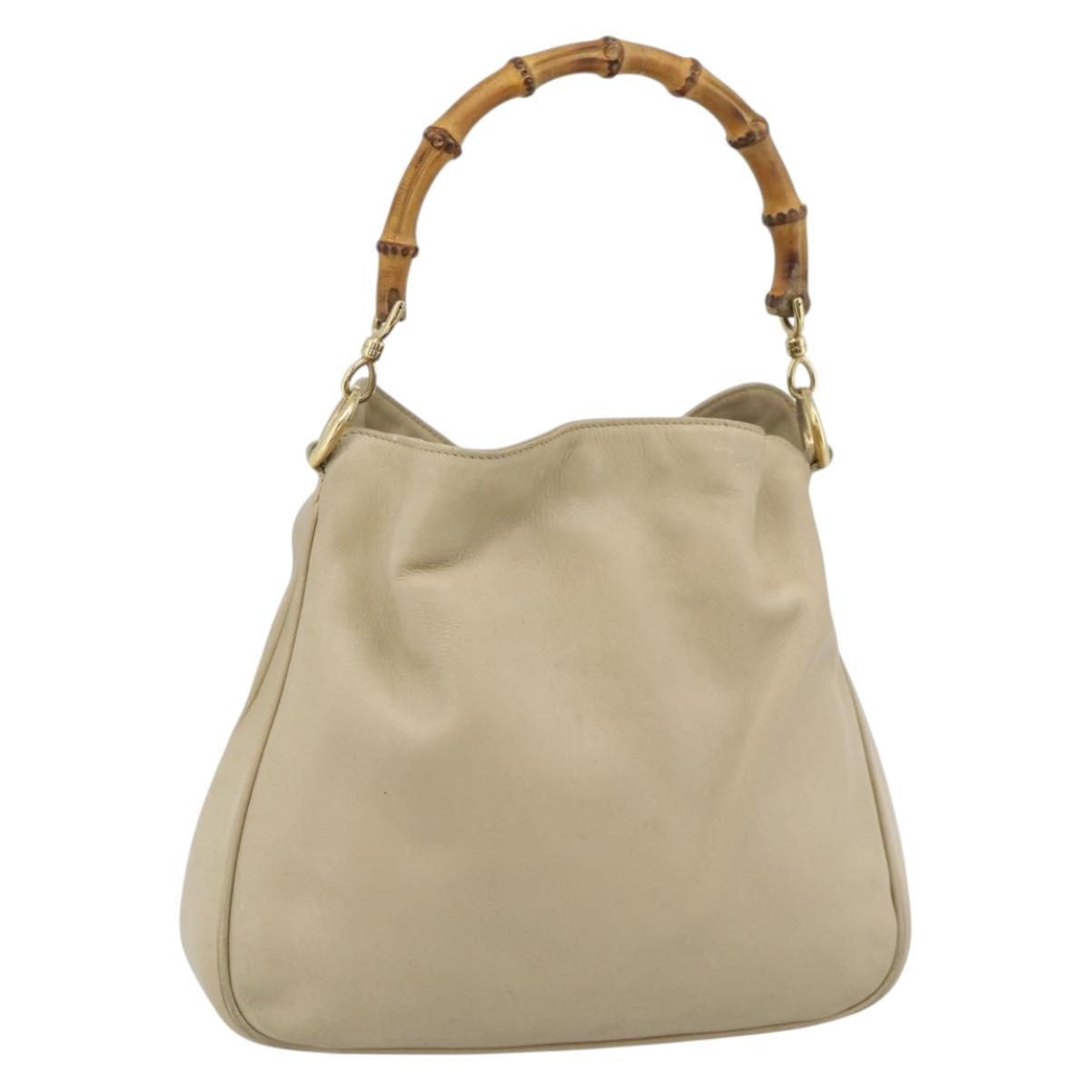 GUCCI Bamboo Hand Bag Leather Beige Gold 001 1638 Auth ar14051