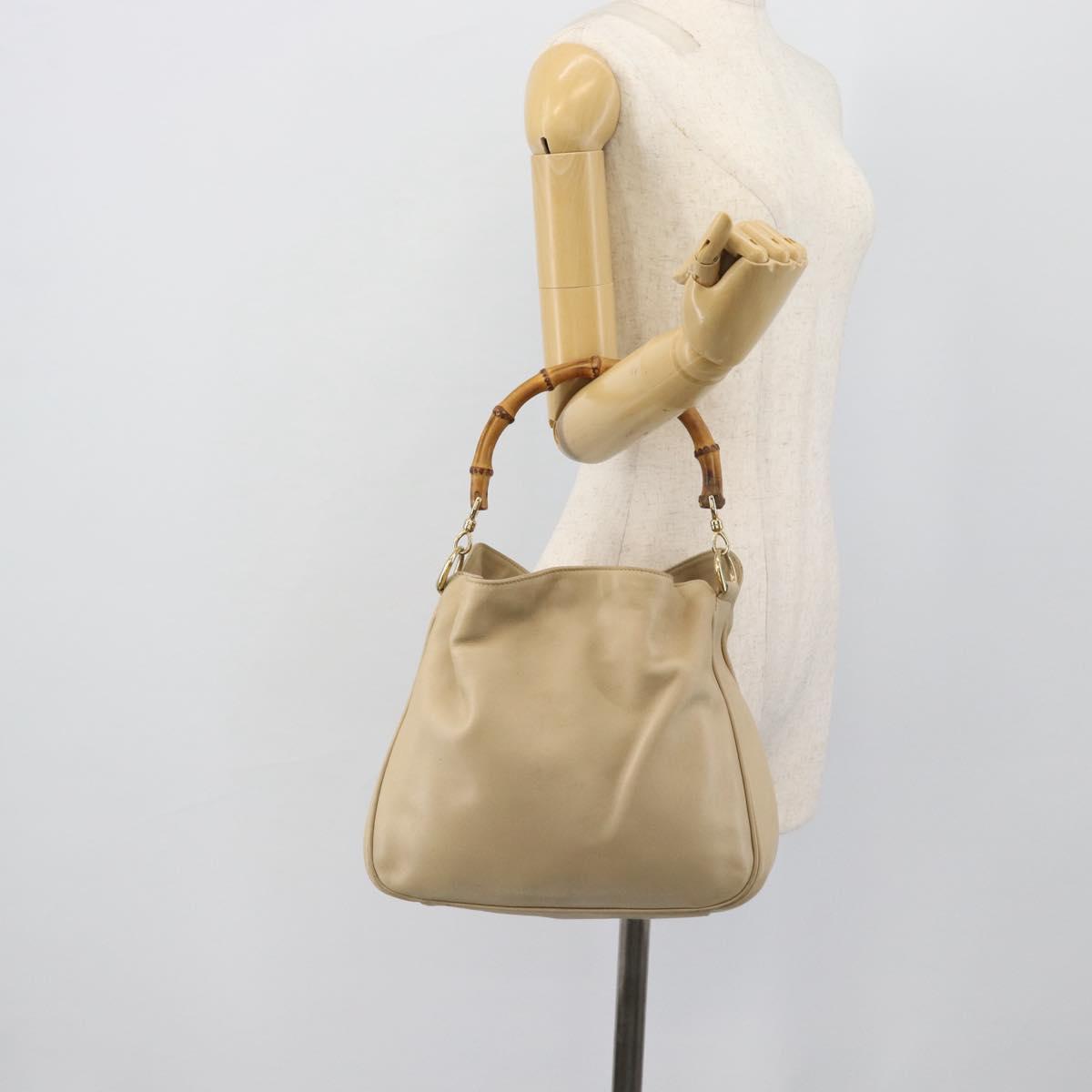 GUCCI Bamboo Hand Bag Leather Beige Gold 001 1638 Auth ar14051