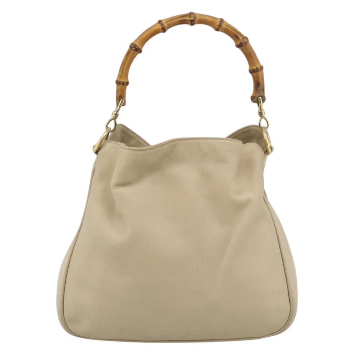 GUCCI Bamboo Hand Bag Leather Beige Gold 001 1638 Auth ar14051