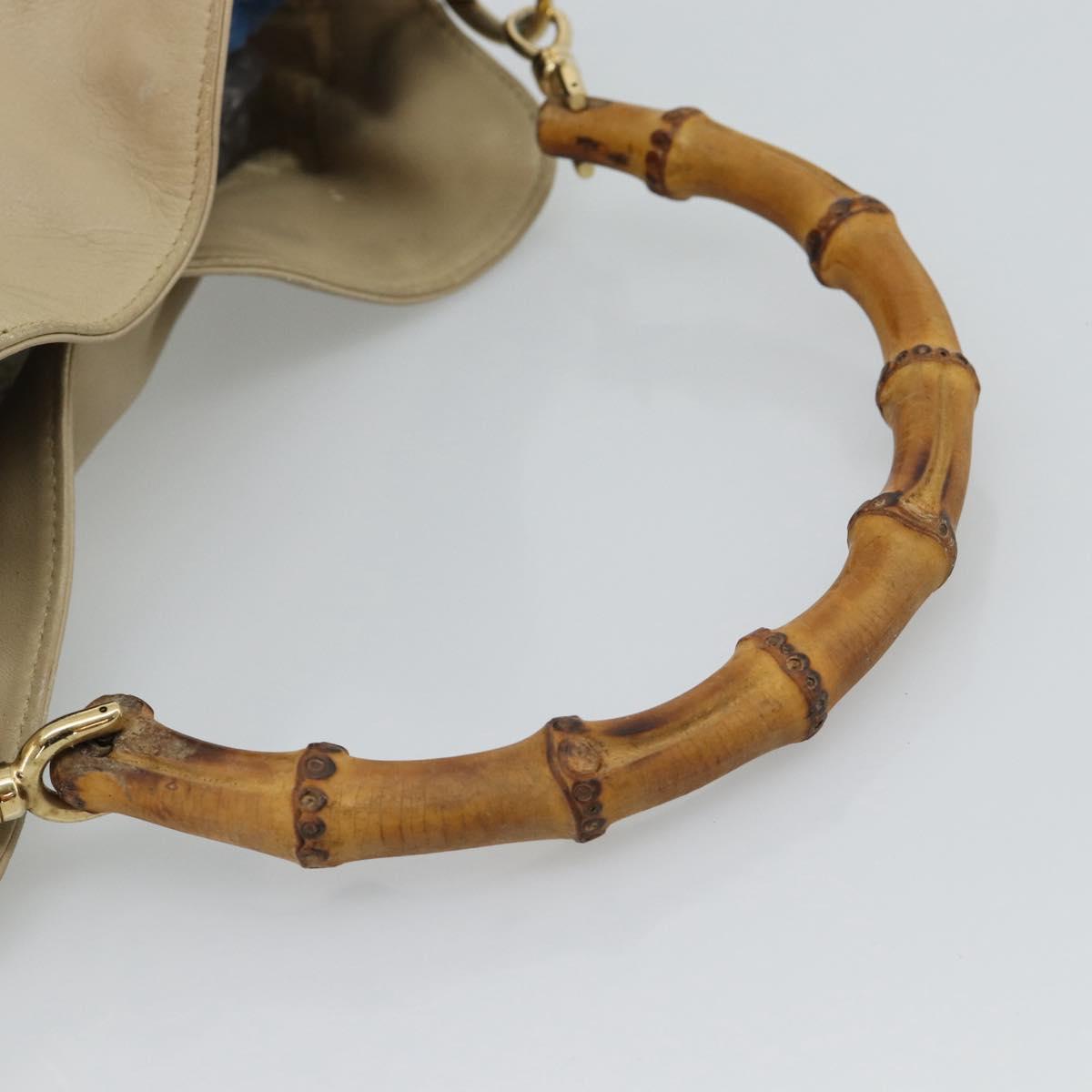 GUCCI Bamboo Hand Bag Leather Beige Gold 001 1638 Auth ar14051