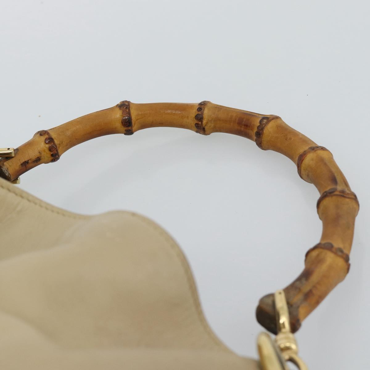 GUCCI Bamboo Hand Bag Leather Beige Gold 001 1638 Auth ar14051