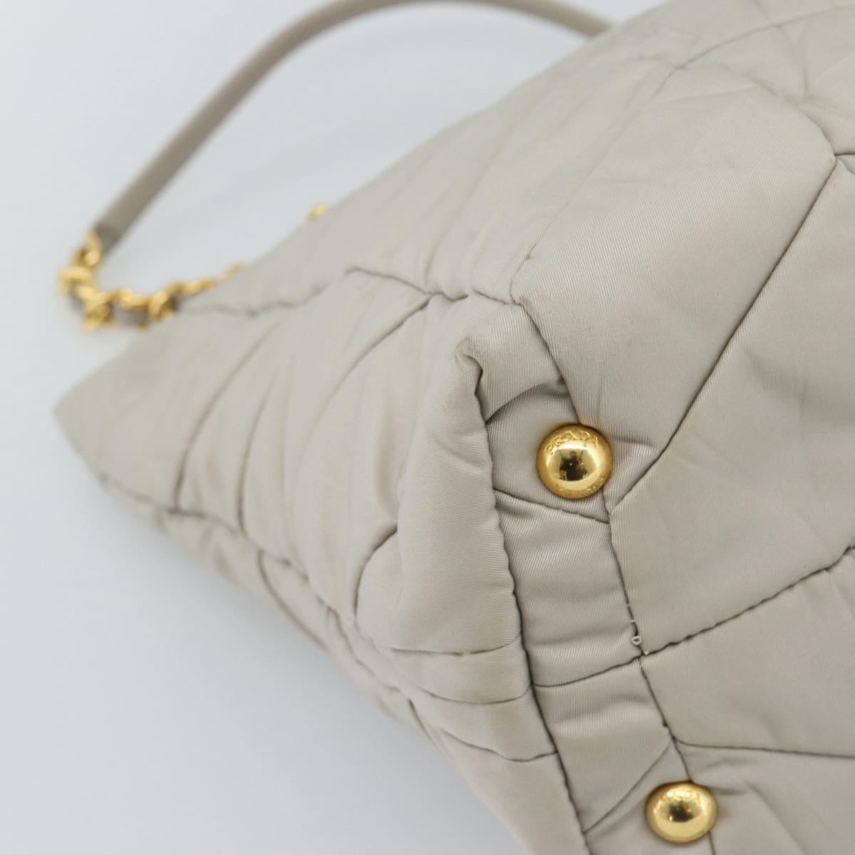 PRADA Chain Tote Bag Nylon Gray Gold Auth ar14053V