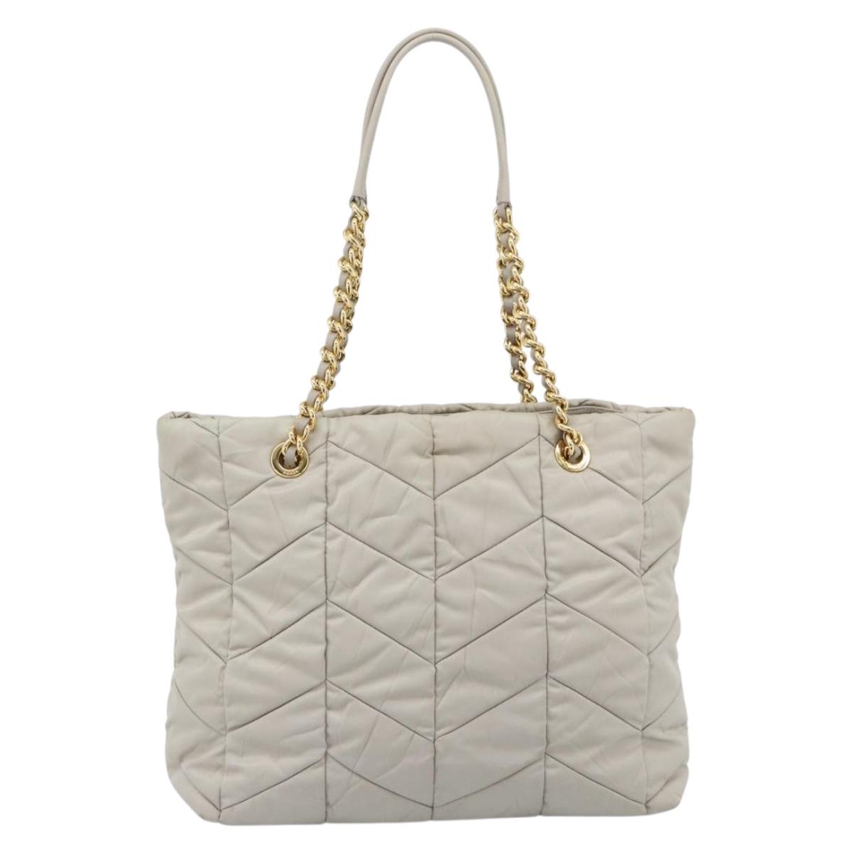 PRADA Chain Tote Bag Nylon Gray Gold Auth ar14053V