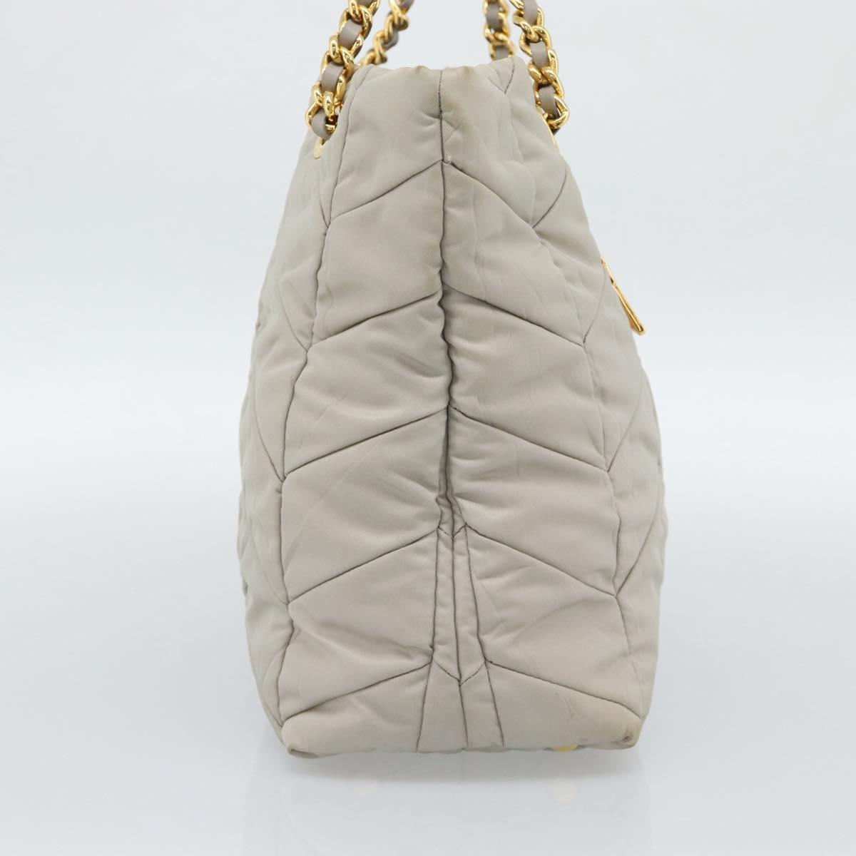 PRADA Chain Tote Bag Nylon Gray Gold Auth ar14053V