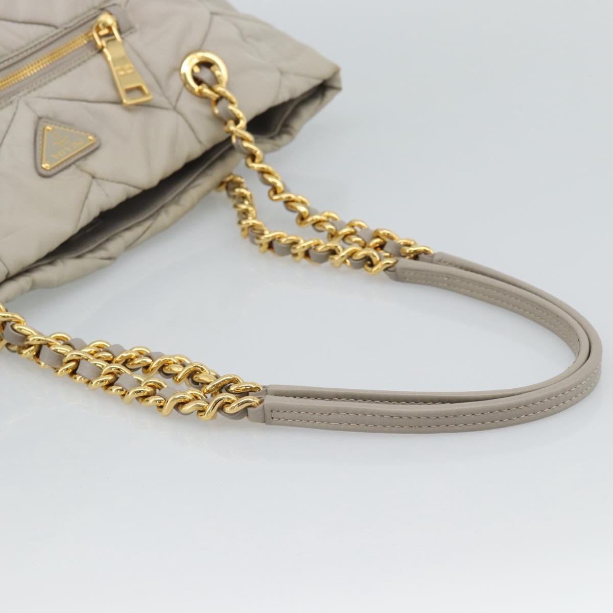 PRADA Chain Tote Bag Nylon Gray Gold Auth ar14053V