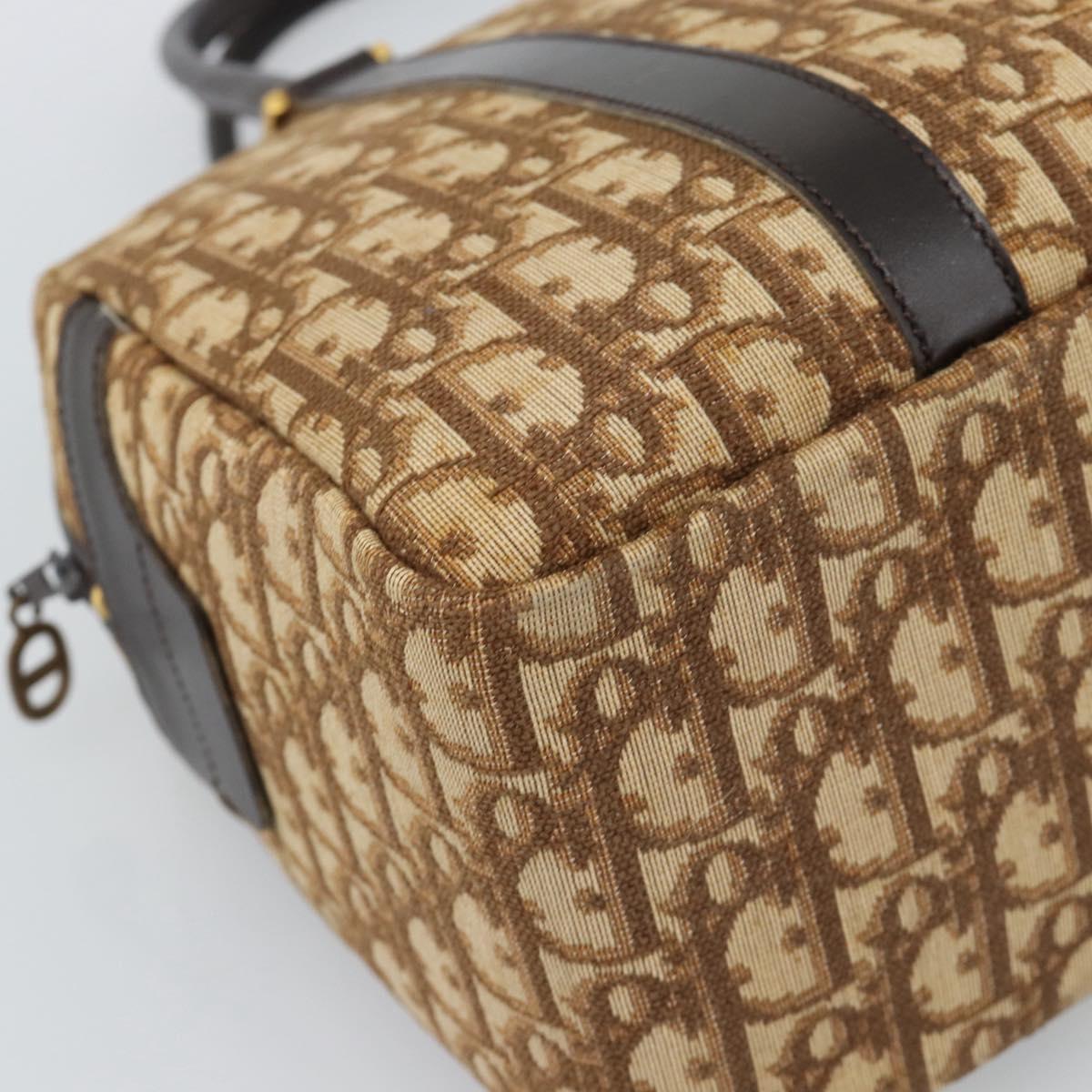 Christian Dior Trotter Canvas Hand Bag Brown Gold Auth ar14057A