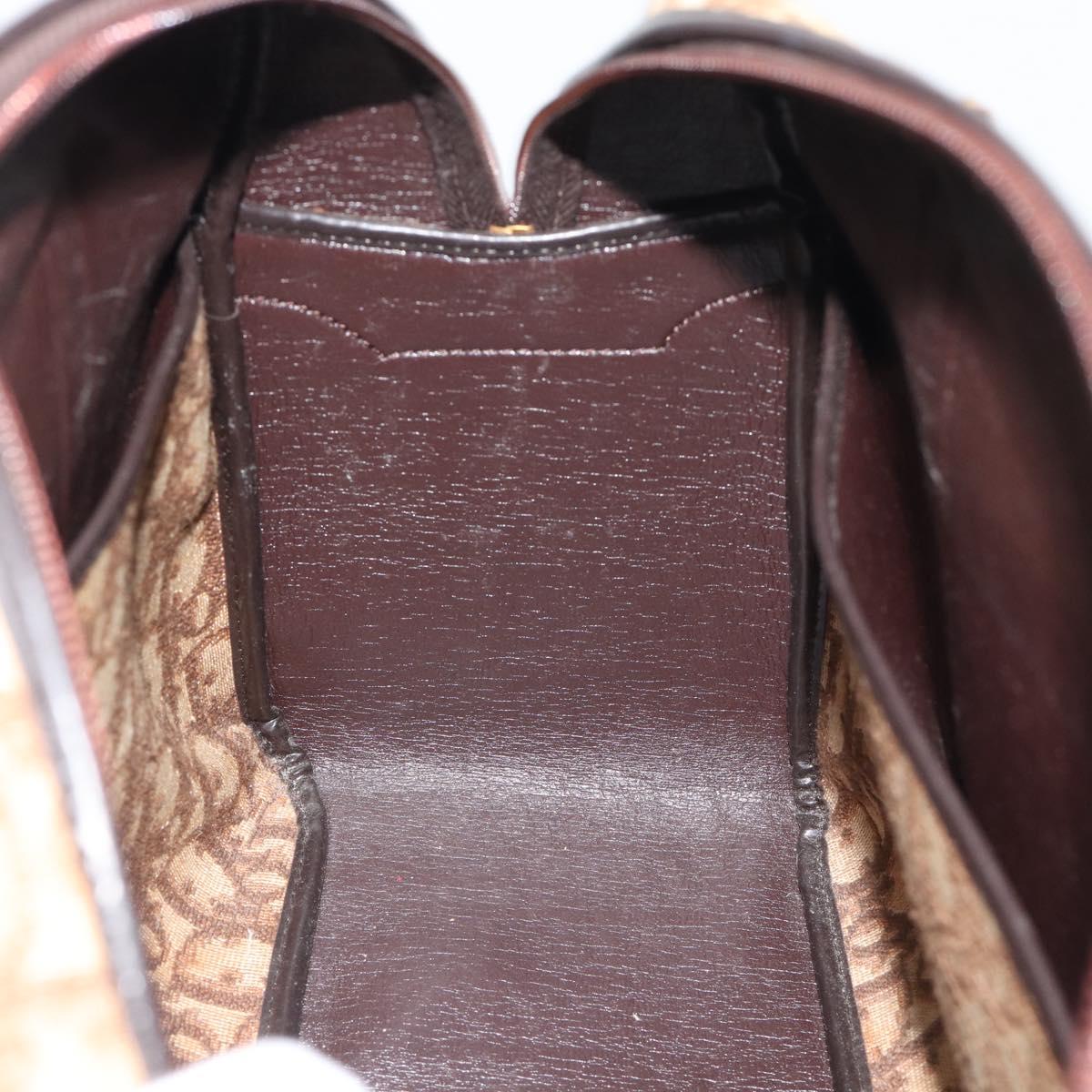 Christian Dior Trotter Canvas Hand Bag Brown Gold Auth ar14057A