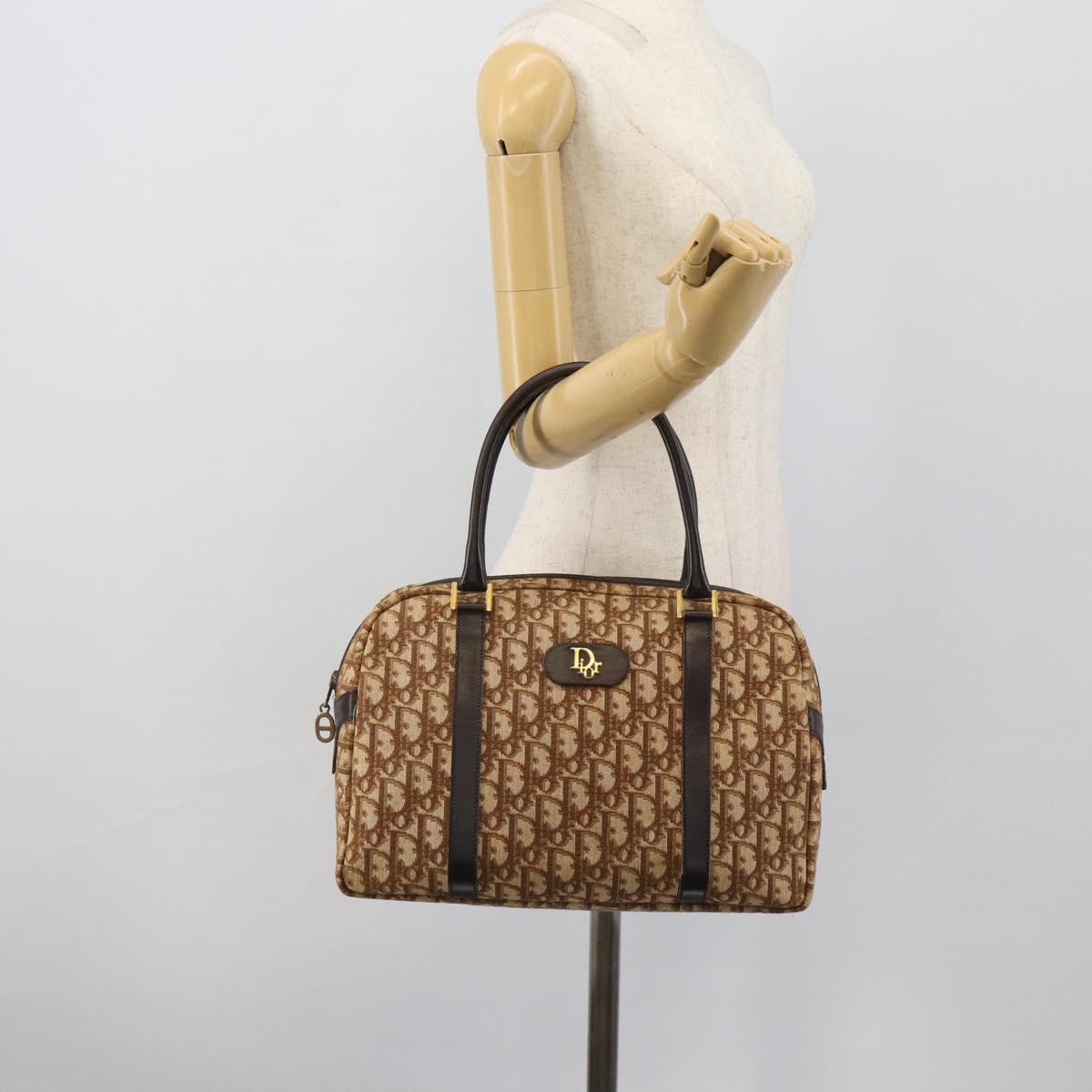 Christian Dior Trotter Canvas Hand Bag Brown Gold Auth ar14057A