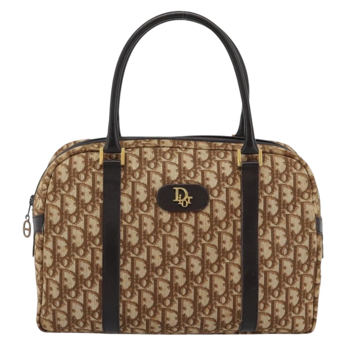 Christian Dior Trotter Canvas Hand Bag Brown Gold Auth ar14057A