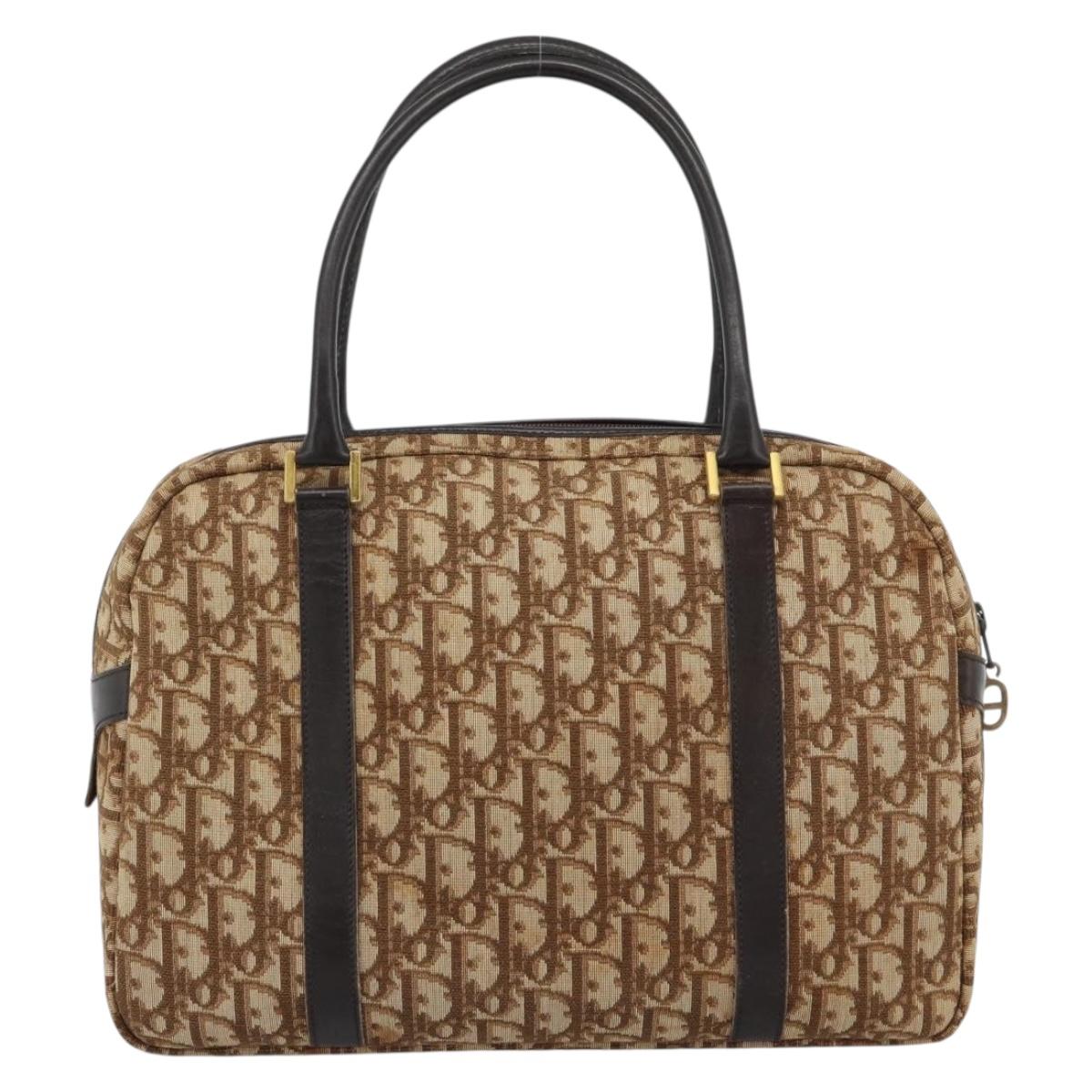 Christian Dior Trotter Canvas Hand Bag Brown Gold Auth ar14057A