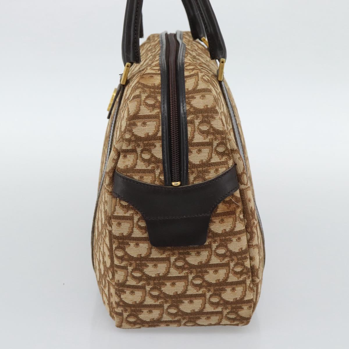 Christian Dior Trotter Canvas Hand Bag Brown Gold Auth ar14057A