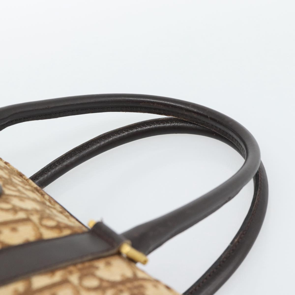 Christian Dior Trotter Canvas Hand Bag Brown Gold Auth ar14057A