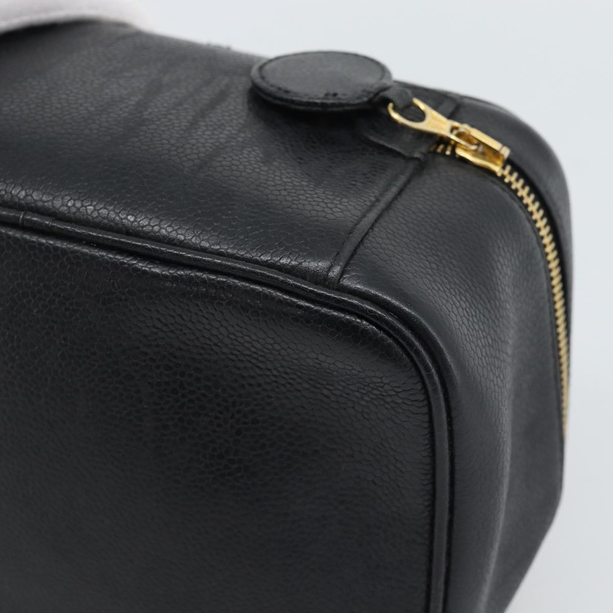 CHANEL COCO Mark Vanity Cosmetic Pouch Caviar Skin Black Gold CC Auth ar14059