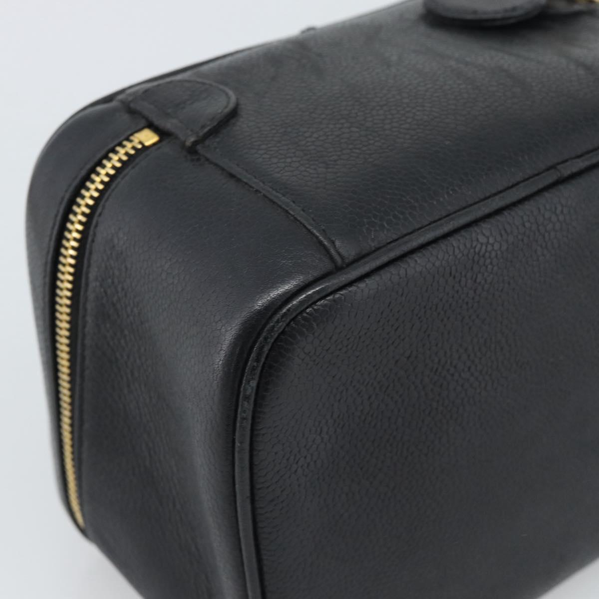 CHANEL COCO Mark Vanity Cosmetic Pouch Caviar Skin Black Gold CC Auth ar14059