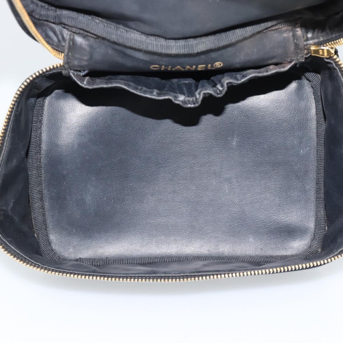 CHANEL COCO Mark Vanity Cosmetic Pouch Caviar Skin Black Gold CC Auth ar14059