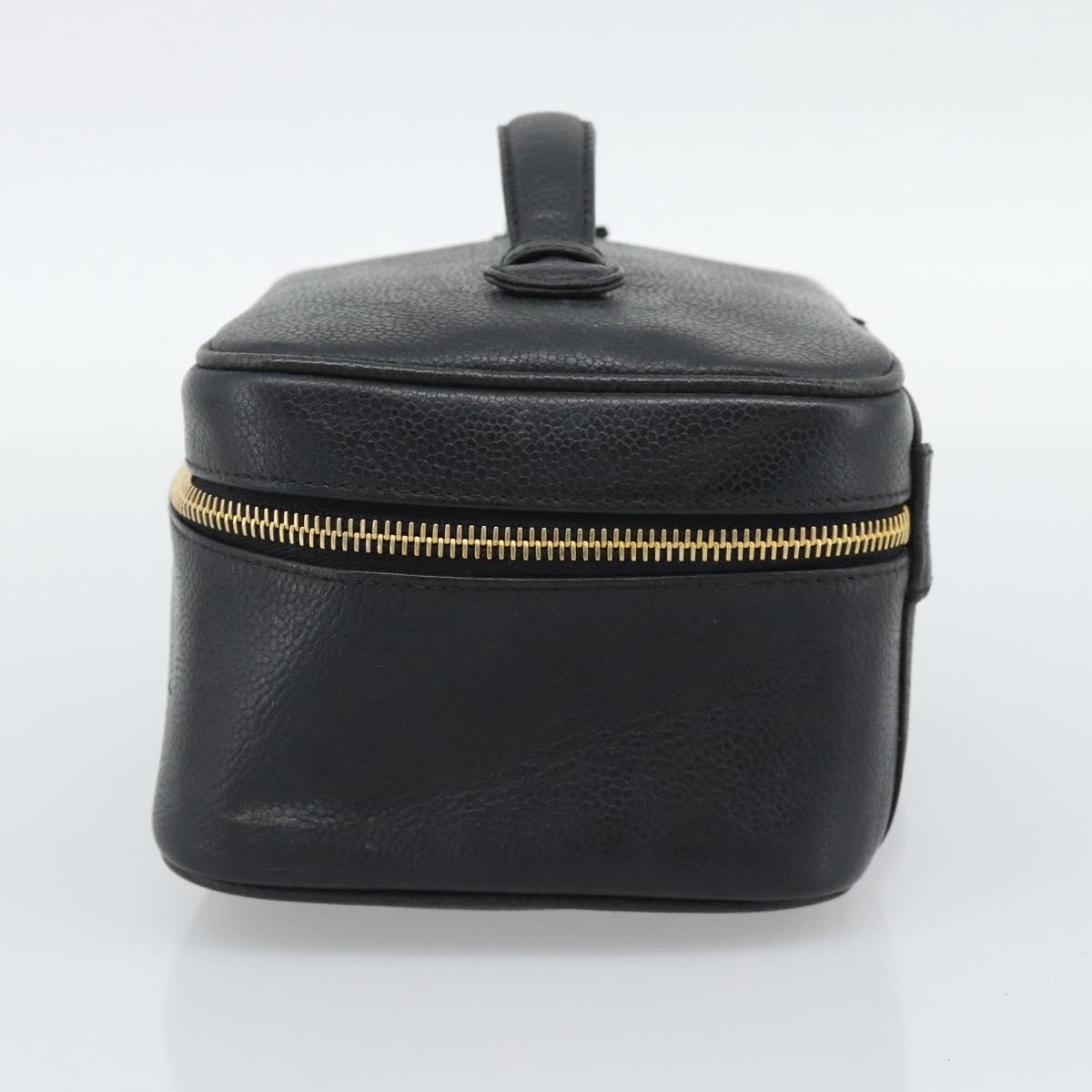 CHANEL COCO Mark Vanity Cosmetic Pouch Caviar Skin Black Gold CC Auth ar14059