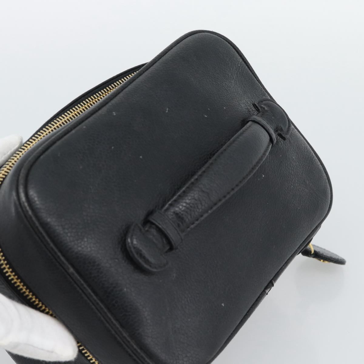 CHANEL COCO Mark Vanity Cosmetic Pouch Caviar Skin Black Gold CC Auth ar14059