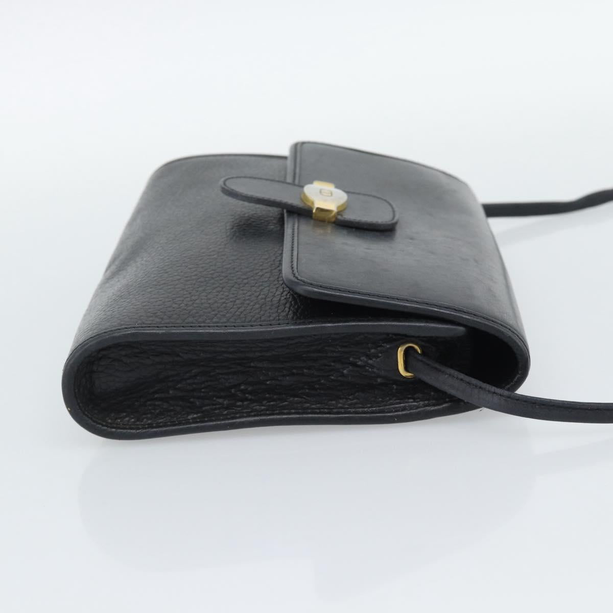 Christian Dior Shoulder Bag Leather Black Gold Auth ar14060