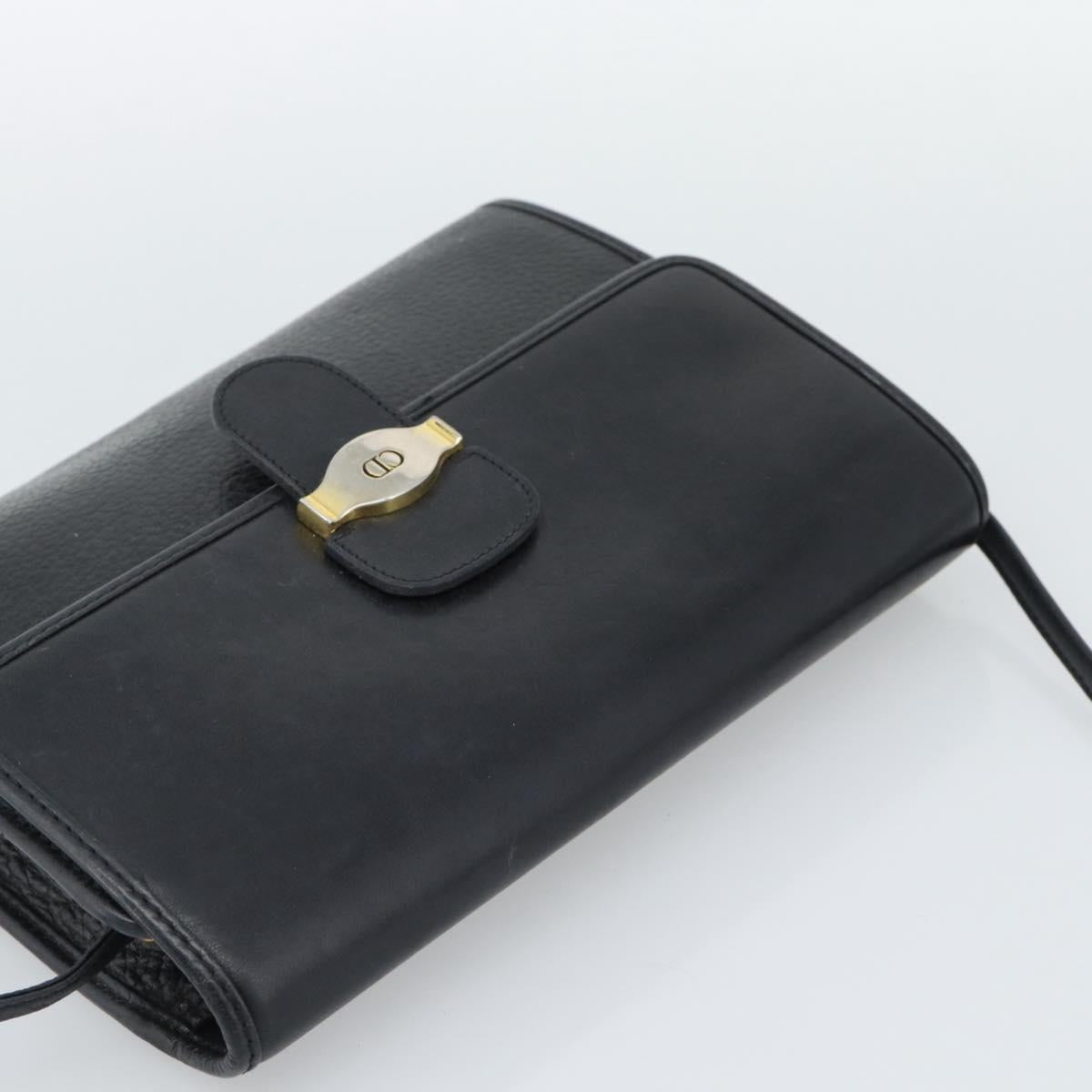Christian Dior Shoulder Bag Leather Black Gold Auth ar14060