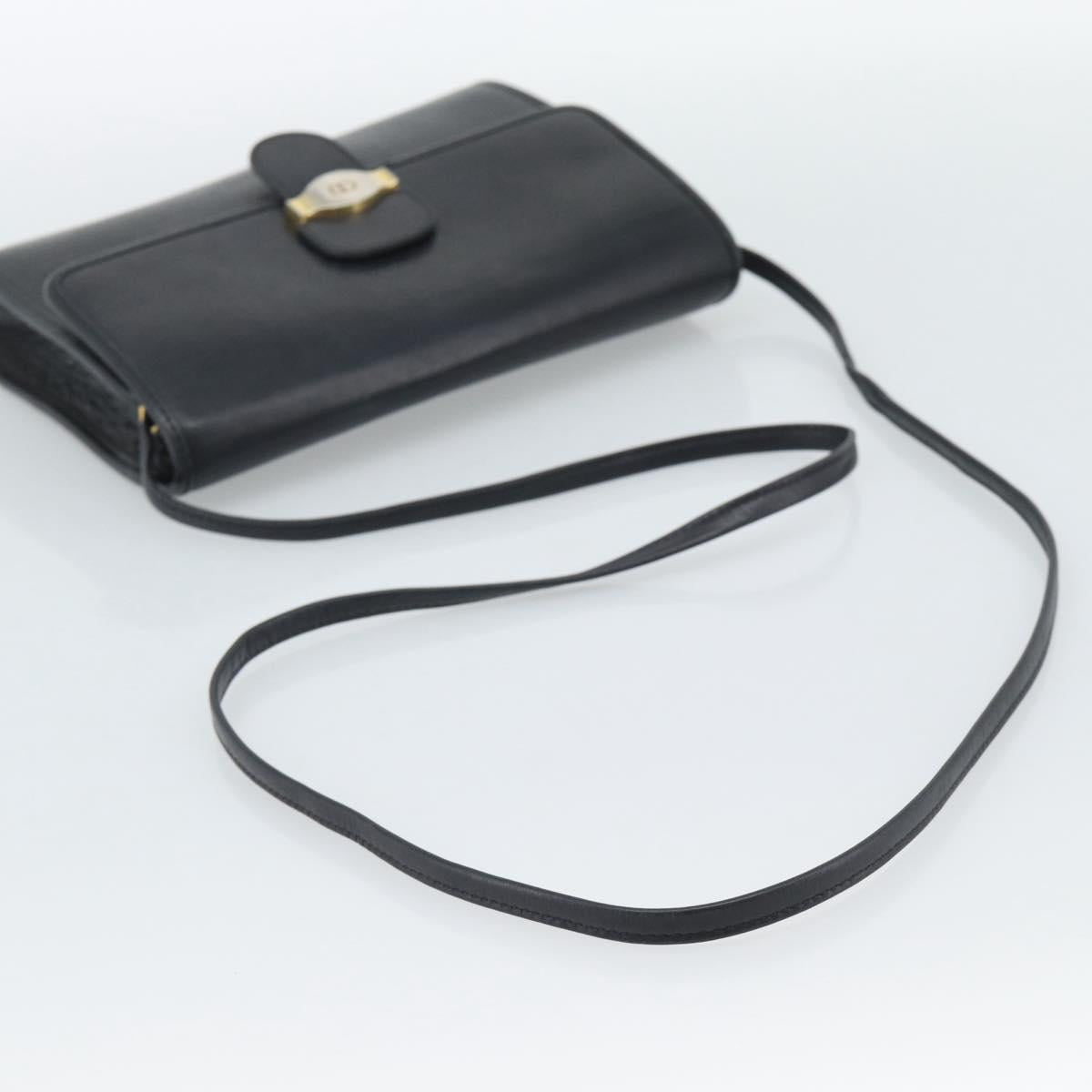 Christian Dior Shoulder Bag Leather Black Gold Auth ar14060