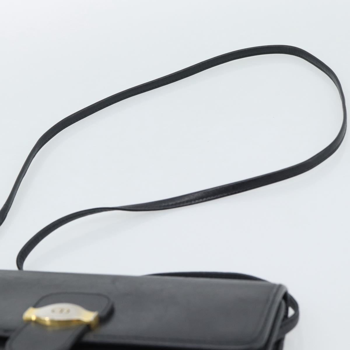 Christian Dior Shoulder Bag Leather Black Gold Auth ar14060