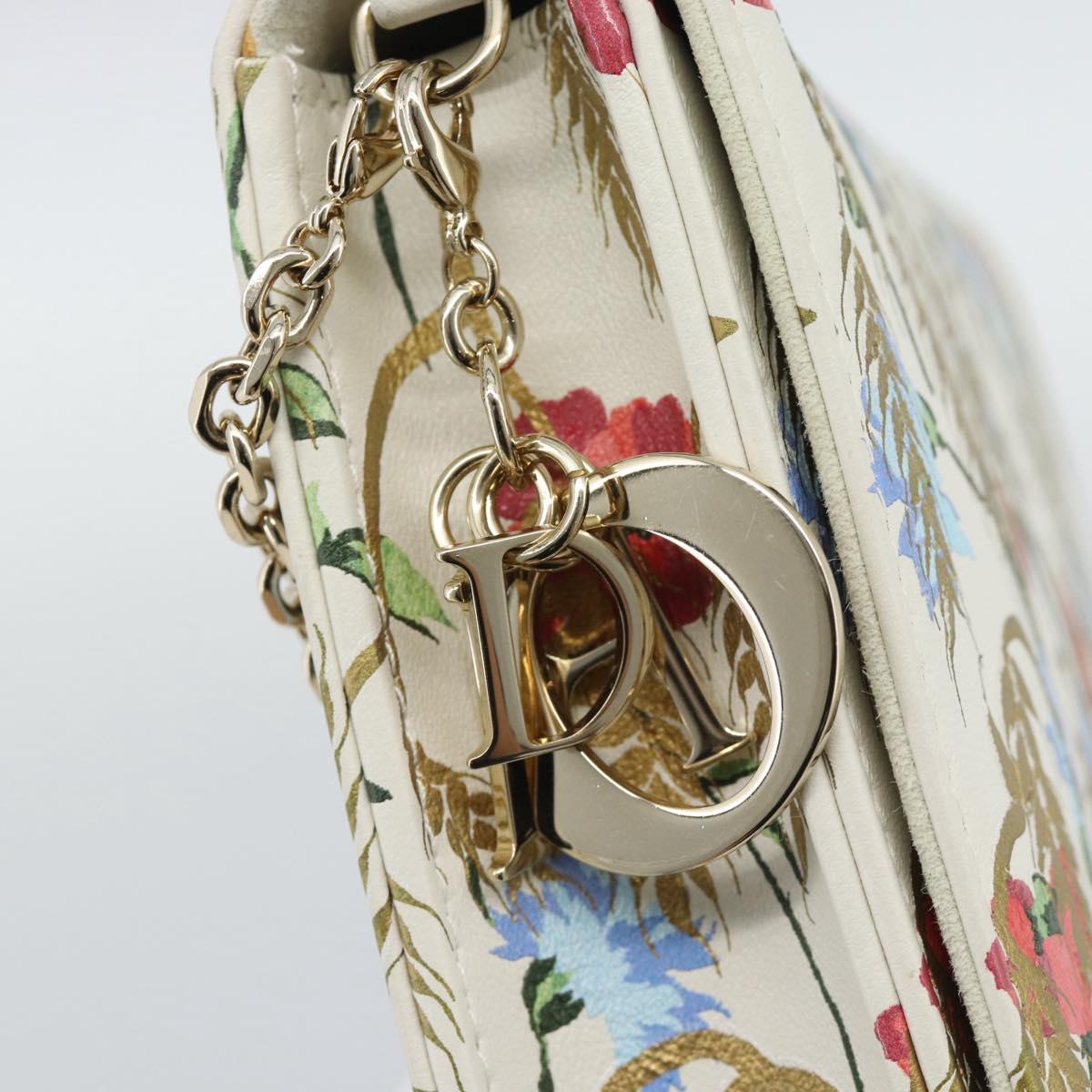 Christian Dior Chain Shoulder Bag Leather White Gold Auth ar14061SM