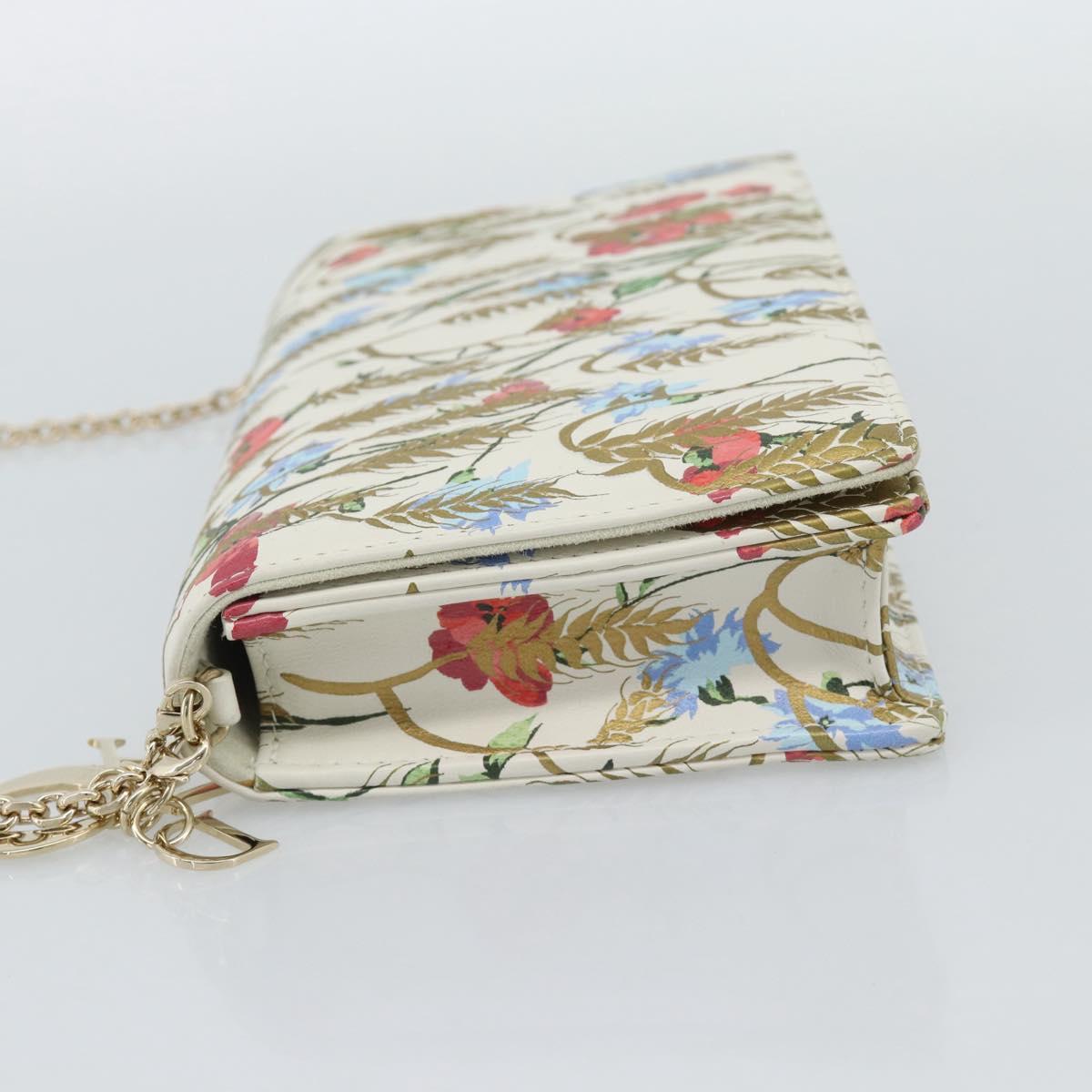 Christian Dior Chain Shoulder Bag Leather White Gold Auth ar14061SM