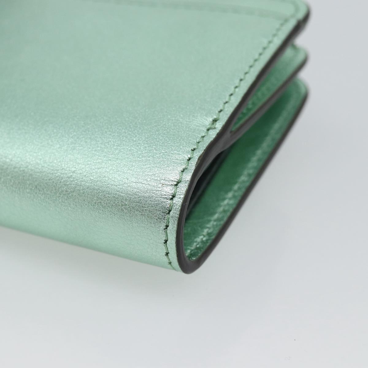 FENDI Compact Wallet Leather Green Silver 8M0490 Auth ar14064M
