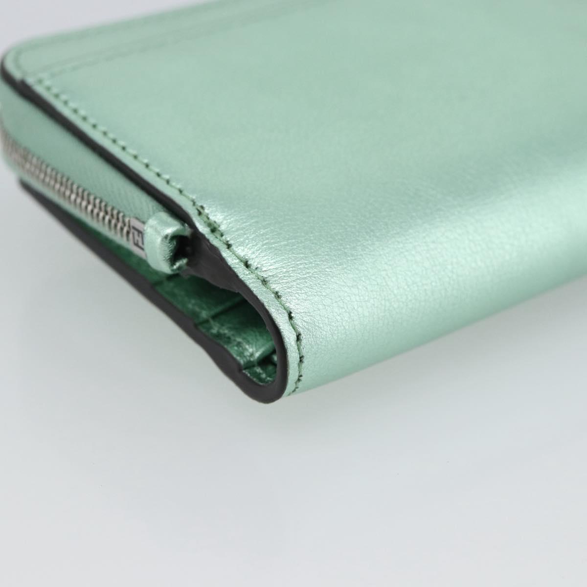 FENDI Compact Wallet Leather Green Silver 8M0490 Auth ar14064M