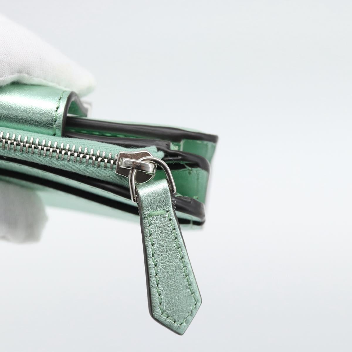 FENDI Compact Wallet Leather Green Silver 8M0490 Auth ar14064M