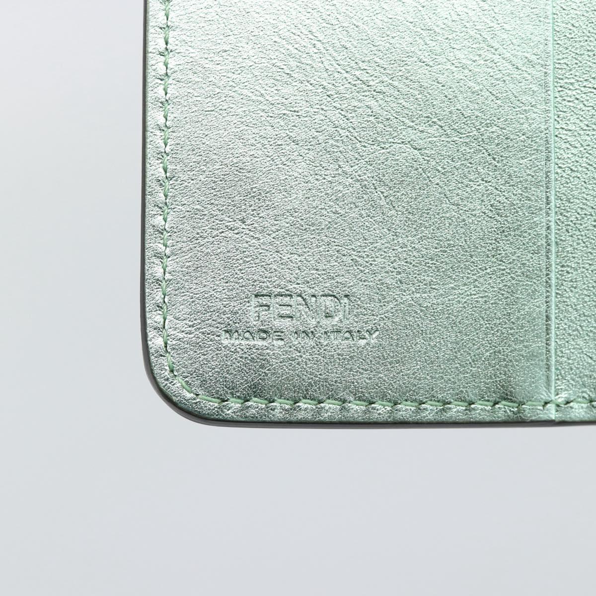 FENDI Compact Wallet Leather Green Silver 8M0490 Auth ar14064M