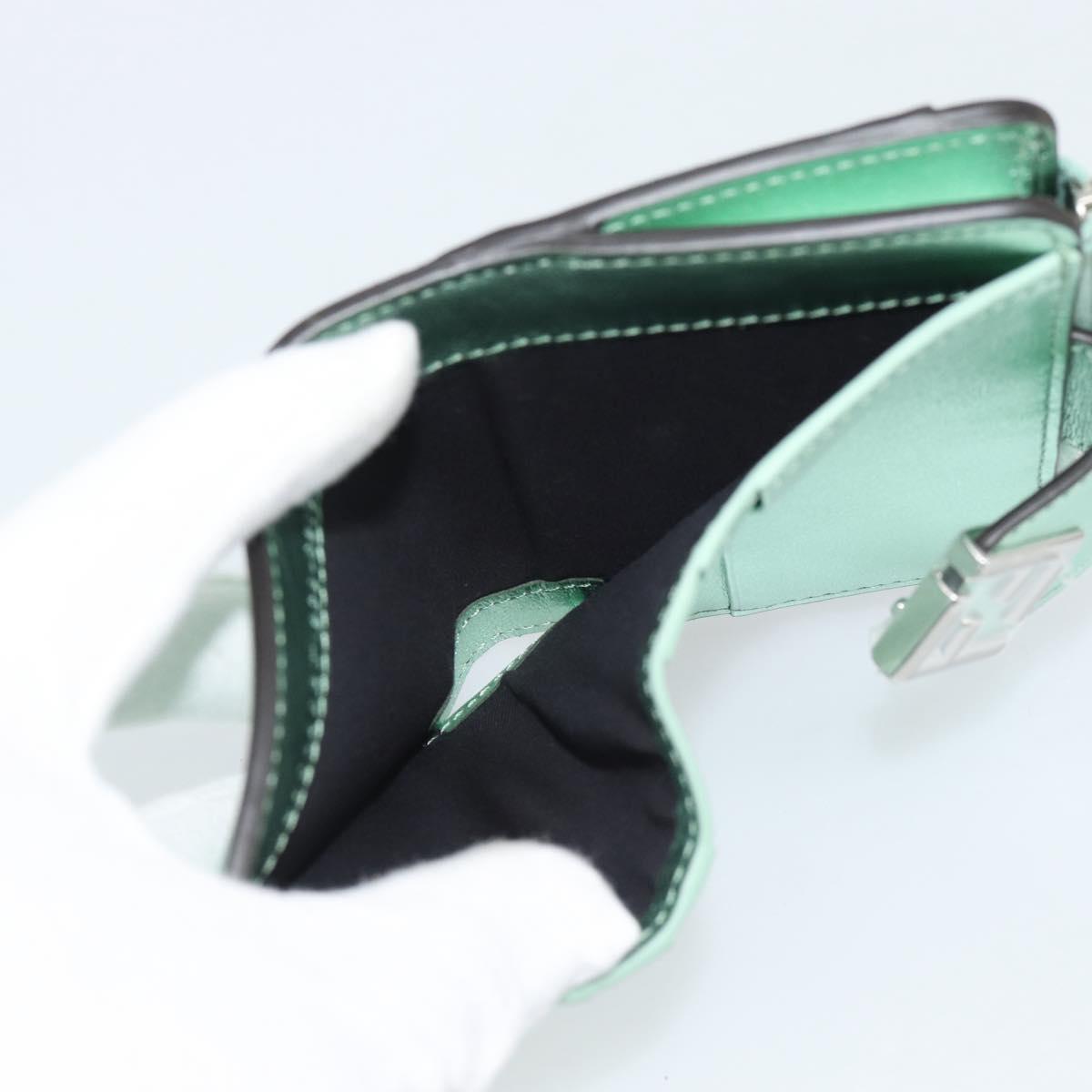 FENDI Compact Wallet Leather Green Silver 8M0490 Auth ar14064M