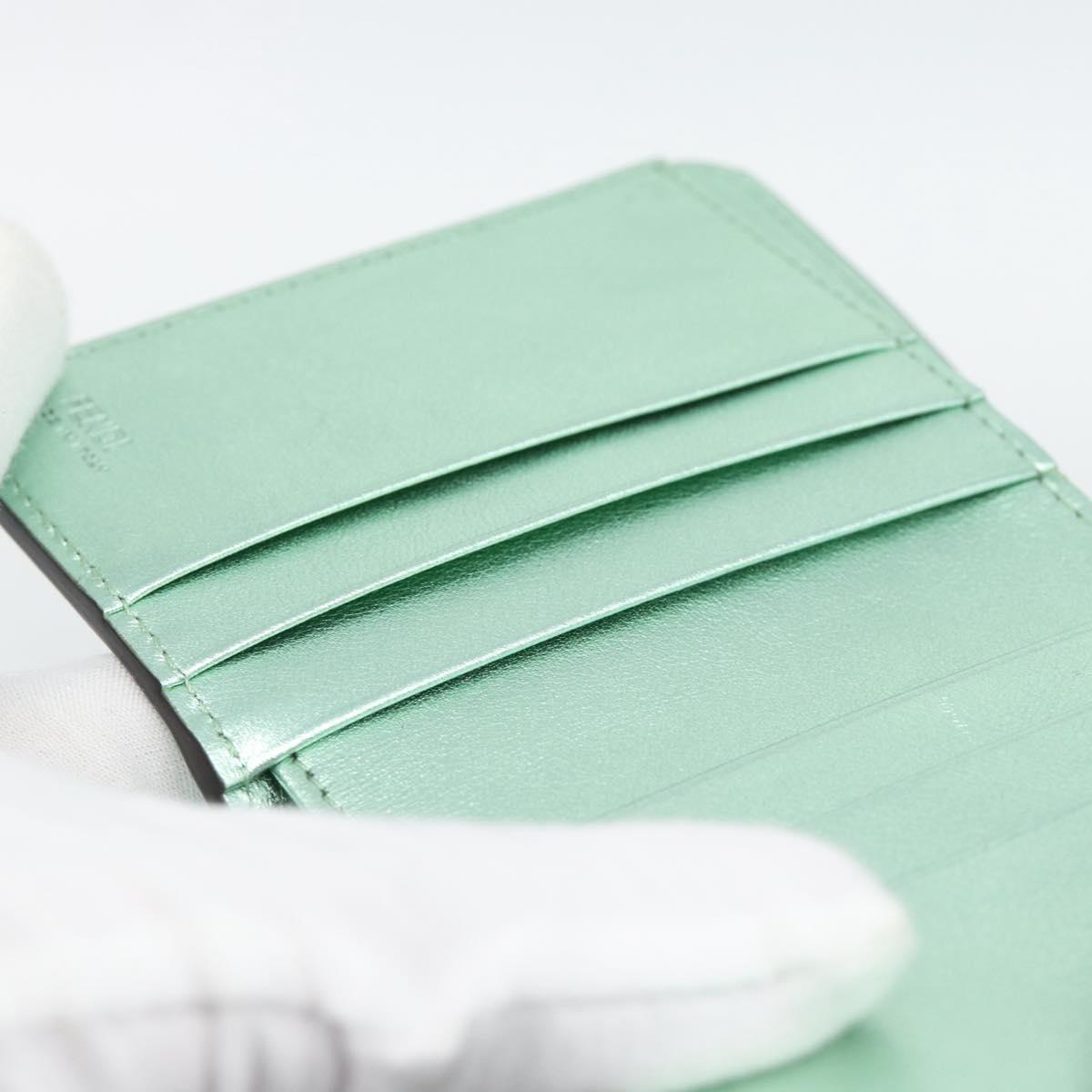 FENDI Compact Wallet Leather Green Silver 8M0490 Auth ar14064M
